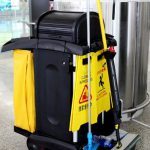 Office building cleaners use cleaning equipment to clean whole buildings.
