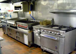A commercial kitchen in a restaurant in Manhattan. Restaurant cleaners NYC.
