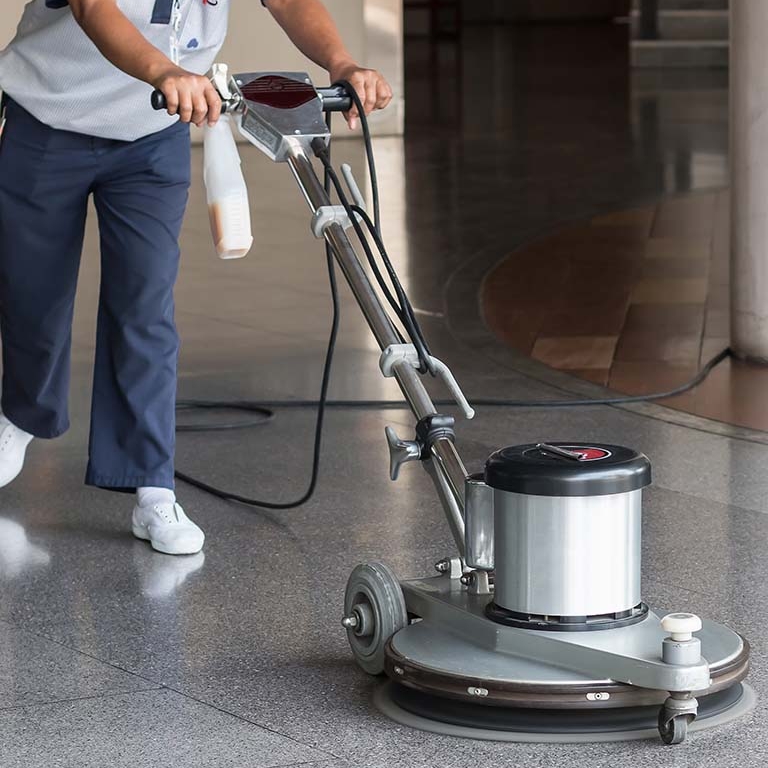 NYC marble floor care technician polishing marble floors, Manhattan, NY.