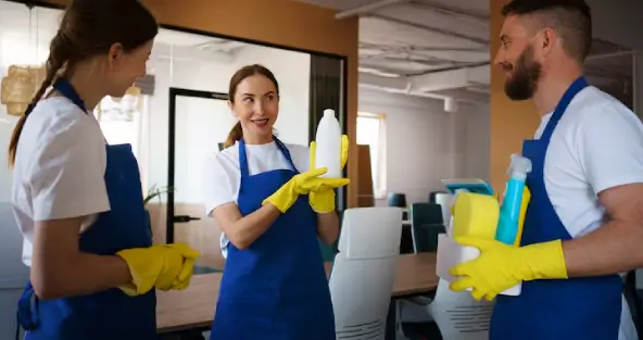 Commercial contractors optimize retail store cleaning plan with professional grade cleaners and disinfectants.